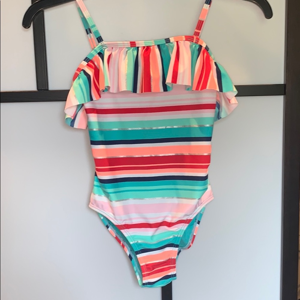 One Piece Ruffled Mini Striped Swim Suit🩱